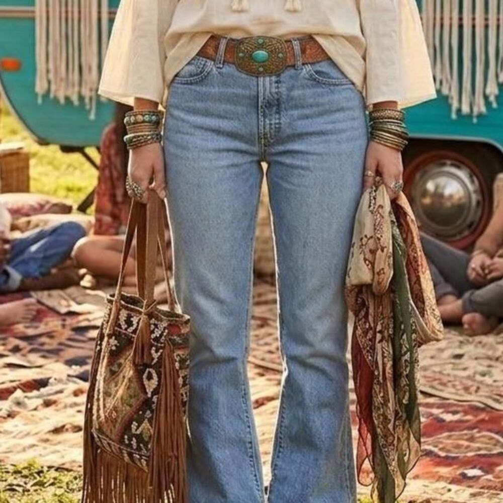 Vintage Levi’s Mid Flare Jeans Medium Wash Stretch Denim 16M bOho retro wester